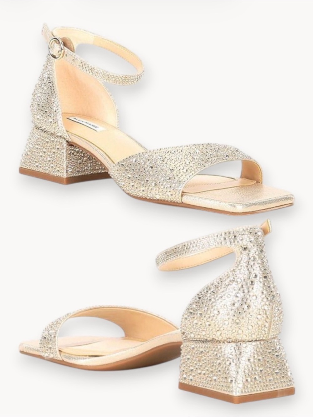 Alex Marie Silver Rhinestone Ankle-Strap Block Heel Sandals